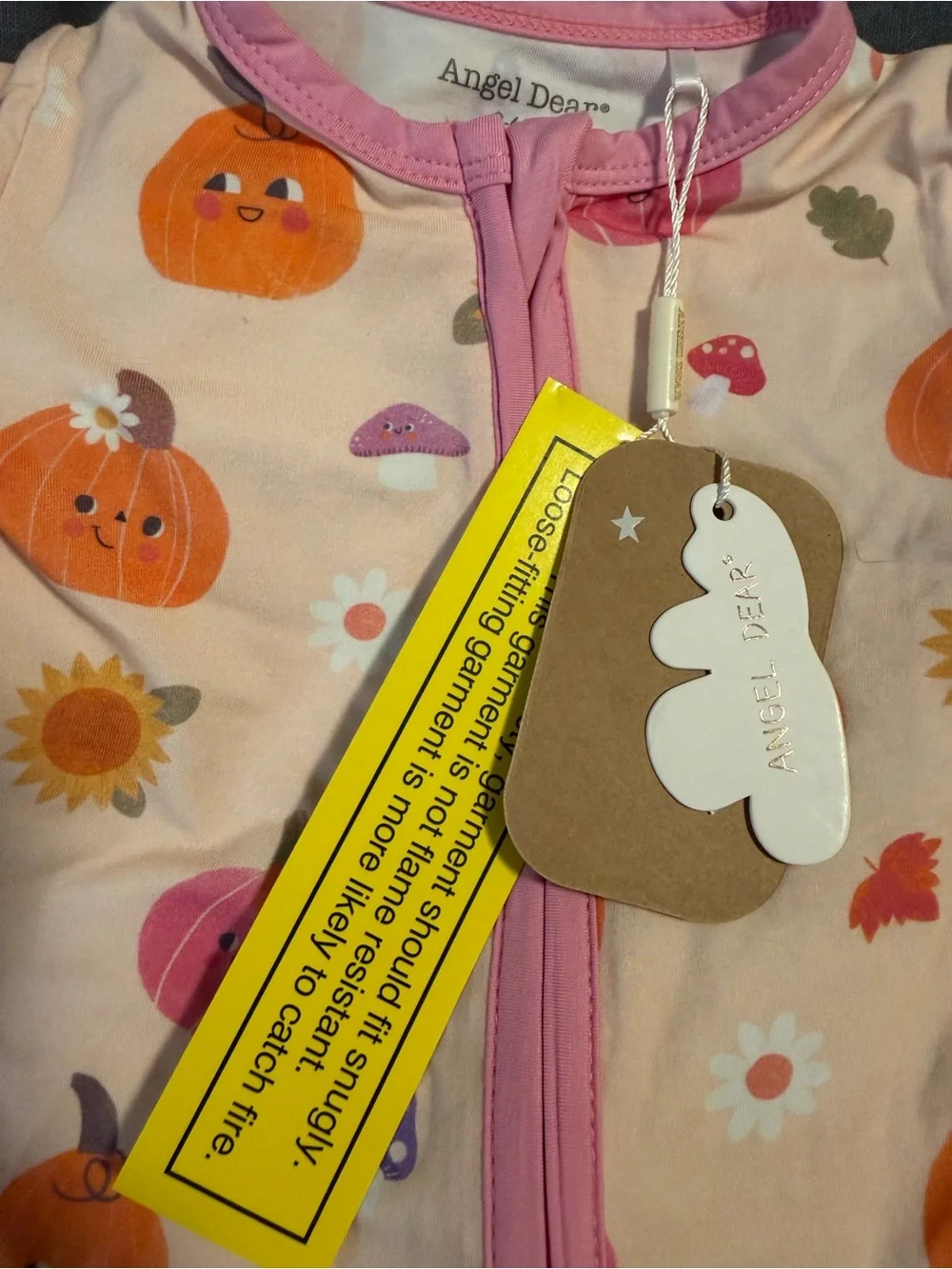 Angel Dear SUPER SOFT Cream Pumpkin Print Footie with Pink Trim